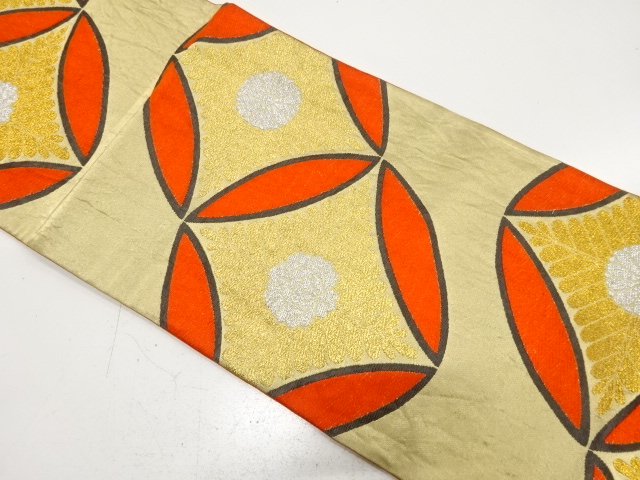 アンティーク　花七宝模様織り出し袋帯（着用可）